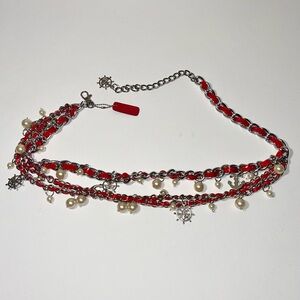 ⚓️Vintage Nautical Charm Silver Link Chain Red Leather Belt Anchor Rolfs